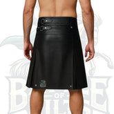 Men’s Black Leather Kilt with Chains – Gothic Punk Utility Kilt, Pleated Genuine Leather